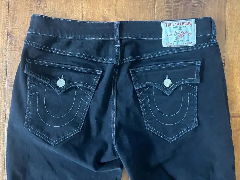 True Religion Ricky Relaxed Straight Men's Black Jeans, Size 36